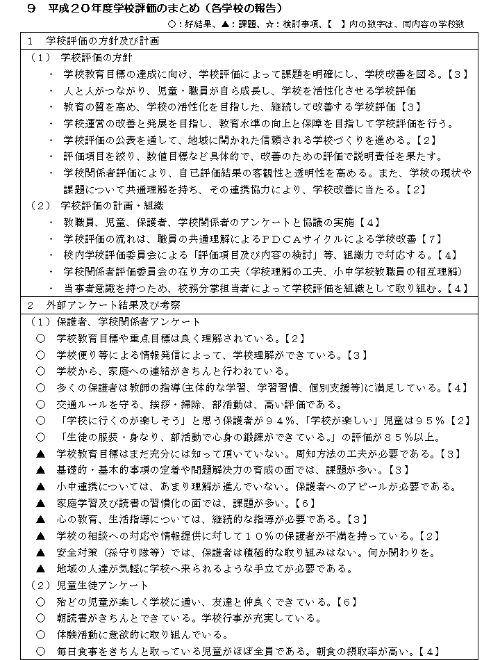 各学校の学校評価のまとめ